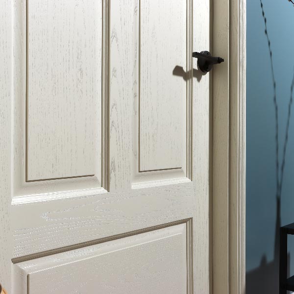 雙鑲板分割設計，是歐式木門常見的樣式之一，經由專業加工技術，讓臥室門更簡易融入室內。